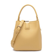 名夏（MINGXIA）牛皮女包新品韓版水桶包軟皮女包簡(jiǎn)約單肩斜挎女士包包甜美手提包 香草黃大號
