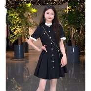 歌莉婭黑色小香風連衣裙女夏季新款小個子氣質(zhì)裙子1C4R4K5SA 00B黑色 S
