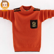 恒源祥童裝男童棉毛衣秋冬款套頭撞色線(xiàn)衣針織衫加絨打底衫 桔色-9015 140
