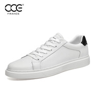 CCECCE男鞋夏季牛皮透氣舒適百搭小白鞋時尚青年休閑板鞋男CH1050-C 黑色 38