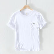 OLOEY100%純棉純色夏裝港風(fēng)ins簡(jiǎn)約t恤男休閑寬松口袋短袖T恤打底衫潮 白色 M