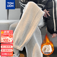 唐獅（TonLion）2024女束腳顯瘦休閑側拼衛(wèi)褲WP 加絨款/冷麻灰 XL 