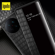 igofo 適用vivo x90手機(jī)殼 X90s翻蓋式保護(hù)套 鱷魚紋皮質(zhì)視窗全包防摔商務(wù)男女款 黑色【vivo X90】翻蓋皮套