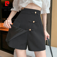 皮爾卡丹（pierre cardin）高腰不規(guī)則短裙褲女2025春夏斜排扣顯瘦褲裙西裝褲半身裙a字裙 黑色 L