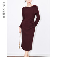 法曼麗 2024秋季時(shí)尚輕奢小眾輕熟名媛氣質(zhì)收腰連衣裙W2431802 酒紅色 XL