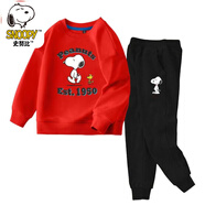 史努比 SNOOPY童裝兒童套裝春秋純棉男女童衛(wèi)衣兩件套寶寶運動褲潮款 紅色衛(wèi)衣/黑褲-1950 100