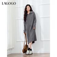 LAGOGO【抗起球】半拉鏈針織連衣裙女拉谷谷2024年冬新款中長(cháng)裙 灰色 XL (170)