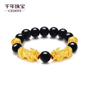 CEMNI千年珠寶 黃金貔貅手鏈男足金999轉(zhuǎn)運珠手串女3D硬金瑪瑙手鏈禮物 2貔貅+2金珠+16mm瑪瑙【約11.2g】超大版