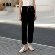 森馬（Semir）森馬休閑褲女松緊腰衛褲運動(dòng)風(fēng)夏季刺繡寬松九分褲簡(jiǎn)約風(fēng)時(shí)尚百搭 黑色9000 155/62A/S