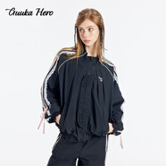 古由卡（GUUKA）HERO潮牌時裝直筒褲休閑褲子女士運動長褲秋冬季寬松版透氣蝴蝶結(jié) 黑色K60856 S