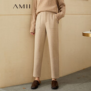 AMII七夕禮物冬新款毛呢褲顯瘦呢子九分褲高腰直筒休閑褲女職業(yè)西裝褲 花杏 165/72A/L