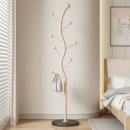 木樽奶油風(fēng)網(wǎng)紅衣帽架臥室掛衣架落地家用室內簡(jiǎn)約立式掛包收納衣服架 奶油白樹(shù)杈主桿+曜石黑巖板底座