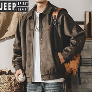 JEEP SPIRIT美式重磅麂皮絨棒球服外套男春秋空氣層英倫雅痞翻領(lǐng)復(fù)古教 灰綠 2XL