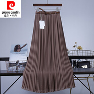 皮爾卡丹品牌高檔女裝春秋新款純色雪紡中長(cháng)款百褶大擺飄逸垂感半身裙長(cháng)裙 咖啡色 M 裙長(cháng)88C
