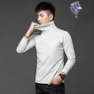 單曲循環(huán) 香港潮牌莫代爾高領(lǐng)打底男士長(cháng)袖T恤秋冬季新款保暖上衣潮男 淺花灰【高領(lǐng)常規款】 M