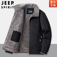 JEEP SPIRIT羊羔絨棉服男2024冬季防寒保暖棉衣純棉工裝多袋加絨加厚棉襖外套 黑色 L