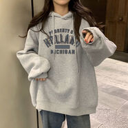 OLOEY新款衛(wèi)衣女春秋oversize薄款連帽外套學(xué)生寬松慵懶休閑上衣潮 灰色加絨 高質(zhì)量 S 60-85斤