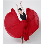 氧摩720度大擺裙雙層萬(wàn)疆舞蹈演出服現代古典舞練習半身長(cháng)裙飄逸 紅色單件裙子 720度單層 160cm