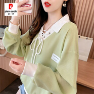 皮爾卡丹（pierre cardin）輕奢衛(wèi)衣女春秋款2023新款新款春秋季小個子寬松薄款上衣外套 淺綠色 M 適合80-115斤