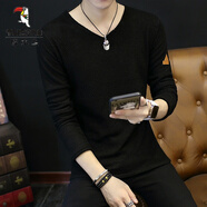 啄木鳥(niǎo)（TUCANO）長(cháng)袖T恤男V領(lǐng)秋衣秋裝加絨保暖衣服冬季男裝秋季衛衣鏤空潮打底衫 F012【款】 黑色 常規 6XL (175-190斤)