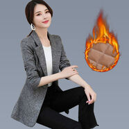 奈加圖（NAIJIATU）加棉/不加棉小西裝外套女加棉加厚格子毛呢網(wǎng)紅韓版休閑西服上衣 深灰(升級(jí)加棉版) 加厚 L 80-100斤