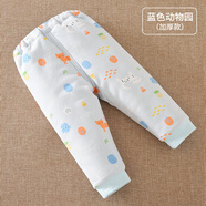 豆苗兒嬰兒棉褲子男女寶寶純棉加厚棉褲嬰幼兒童內穿夾棉保暖褲秋冬季 藍色動(dòng)物園（加厚款） 120碼推薦年齡4-5歲