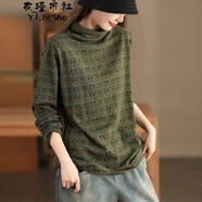 衣瑾帛社高領(lǐng)針織衫女上衣氣質(zhì)碎花針織套頭衫女棉線(xiàn)寬松堆領(lǐng)文藝長(cháng)袖毛衣 綠色 均碼 無(wú)