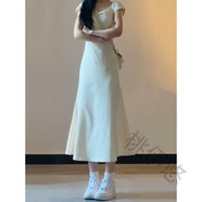 桃伊悠（taoyiyou）法式方領(lǐng)掐腰連衣裙女2024夏季新款高級感辣妹收腰顯瘦包臀長裙子 米白色 S