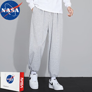 NASA RHUDE 休閑褲子男褲子夏季潮流九分褲男百搭束腳褲潮牌小腳工裝哈倫褲 602抽繩灰色 M (100-110斤)