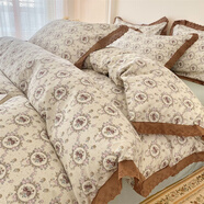 阿芙豆 花邊款純棉四件套全棉田園小清新韓版少女公主風(fēng)花邊床上用品 花邊款-橘絡(luò ) 1.2m床單款三件套-被套150*200cm