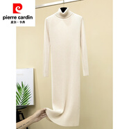 皮爾卡丹（pierre cardin）針織連衣裙女秋冬長款加厚氣質(zhì)過膝毛衣裙長袖修身高領(lǐng)內(nèi)搭打底裙 加長款115cm 米杏 L 建議115-130斤