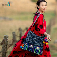 棉想民族風(fēng)包包女夸張斜挎包女神節牛仔包單肩包布藝購物袋休閑旅行包 無(wú)憂(yōu)將軍黑