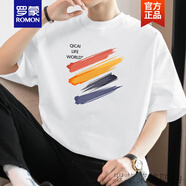 羅蒙（ROMON）260g重磅純棉t恤男短袖圓領(lǐng)寬松上衣服美式全棉體恤涂鴉印花半袖 M09-797白色 2XL 【160-180斤】