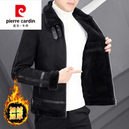 皮爾卡丹（pierre cardin）冬季鹿皮絨外套男短款皮毛一體羊羔毛翻領(lǐng)皮衣夾克機車(chē)服 219黑色 XXL