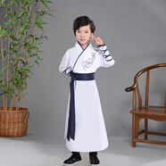 九虞氏兒童漢服演出服男女童古裝唐裝表演服裝幼兒園國學書童衣服 男童藍色 120（身高112-122cm）