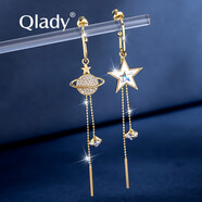 Qlady不對稱(chēng)星球流蘇耳環(huán)女潮流長(cháng)款韓國氣質(zhì)純925銀針時(shí)尚飾品耳飾女新款圓臉新年生日禮物 金色