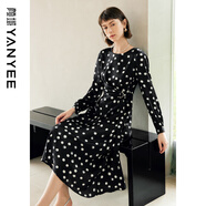 顏域時(shí)尚波點(diǎn)顯瘦連衣裙女早秋2024優(yōu)雅長(cháng)袖垂墜感裙子 黑白點(diǎn) L/40