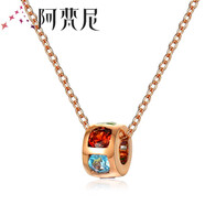 阿梵尼18K金碧璽吊墜女士紅碧璽路路通轉(zhuǎn)運珠彩色寶石玫瑰金項鏈 18K金玫瑰金色吊墜配18K金鏈