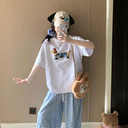 S·J·V·K可愛小狗刺繡白色短袖T恤女夏季2025新款oversize小個子半袖上衣 白色【純棉】 M