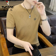 啄木鳥（TUCANO） 歐洲站男士冰絲短袖t恤夏季高端刺繡針織圓領(lǐng)體恤衫潮牌上衣 2卡其色 2XL 135-150斤