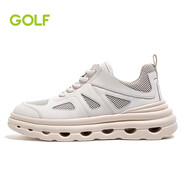 GOLF/高爾夫男鞋網(wǎng)布透氣休閑鞋男英倫風(fēng)彈力休閑鞋男百搭耐磨低幫鞋 米黃色 38