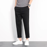 羅蒙（ROMON）九分純棉休閑褲男士男褲2026新款春秋季直筒寬松男款長(cháng)褲子 黑色-九分褲 33 【2尺6腰圍】