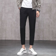 楠語(yǔ)秋秋冬季黑色褲子男加絨九分褲修身小腳厚款休閑褲長(cháng)褲韓版潮流西 黑色 九分褲 31 (120-130)