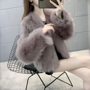 仿狐貍毛皮草外套女2021秋冬新款韓版時尚加厚修身顯瘦毛毛絨外套 可可色 M 【建議85-105斤】