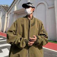 迪伽達(dá)飛行夾克男棉服秋冬外套男加絨加厚潮牌美式復(fù)古棒球服男外套男 TMZXF-W04綠色（春秋款） XL【建議120-135斤】