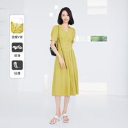 普普風(fēng)2023秋季女裝新品優(yōu)雅復(fù)古v領(lǐng)紐扣裝飾系帶連衣裙OC1L20105L 灰綠色 S