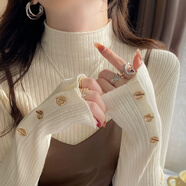 歐芙倫針織衫女打底衫2025秋冬季女裝半高領(lǐng)加厚毛衣女內搭套頭修身上衣 紐扣款 杏色 L