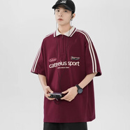 暢登（CHANGDENG）日系條紋POLO衫男2024夏季美式復(fù)古重磅潮牌拼接撞色短袖T恤百搭 紅色 M