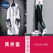 NASALIKE官方潮牌中長款風(fēng)衣外套男春秋冬季大碼連帽外套學(xué)生涂鴉加絨外套 N73白色+黑色(春秋款) 3XL (177-185cm 155-175斤)