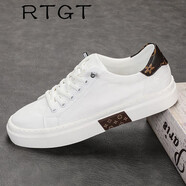 RTGT潮牌歐美風(fēng)新款潮流時尚男士帆布鞋圓頭一腳蹬拼色休閑低幫板鞋 白色 41 運(yùn)動鞋碼數(shù)